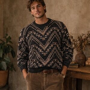 Vintage Sweater Graphix Southwestern Geometric Sweater M USA Made Grandpacore